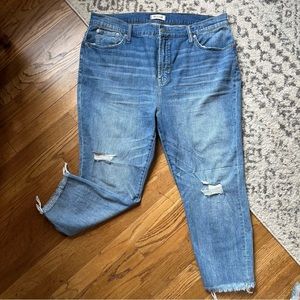 MADEWELL Perfect Vintage Crop Jean 35 / 16 distressed frayed blue light denim